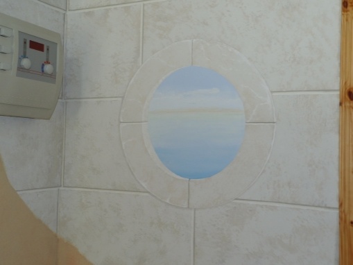 Sandstein-Imitation mit Ausblick auf's Wasser – Silikatfarben-Malerei auf Kalkputz